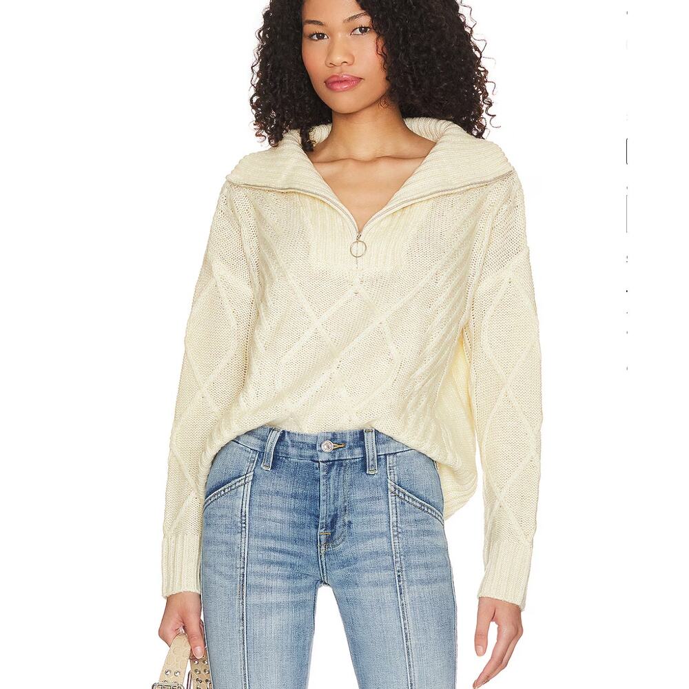 SNDYS x REVOLVE Jax Knit Sweater Size Small - Cream Half Zip